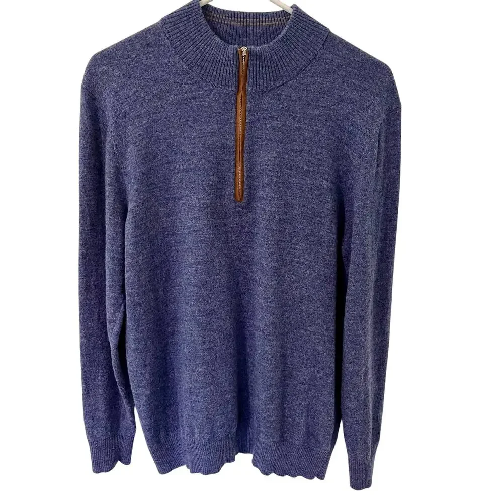 Johnnie-O Merino Wool Sweater Mens Sz Medium Blue 1/4 Zip Pullover Office Preppy